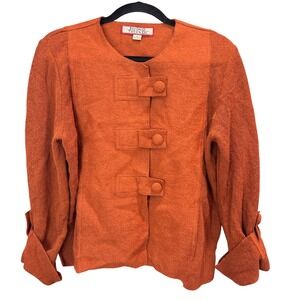 Beyond Threads Orange Alpaca Wool Blend Knit Jacket Cardigan Women's Size L